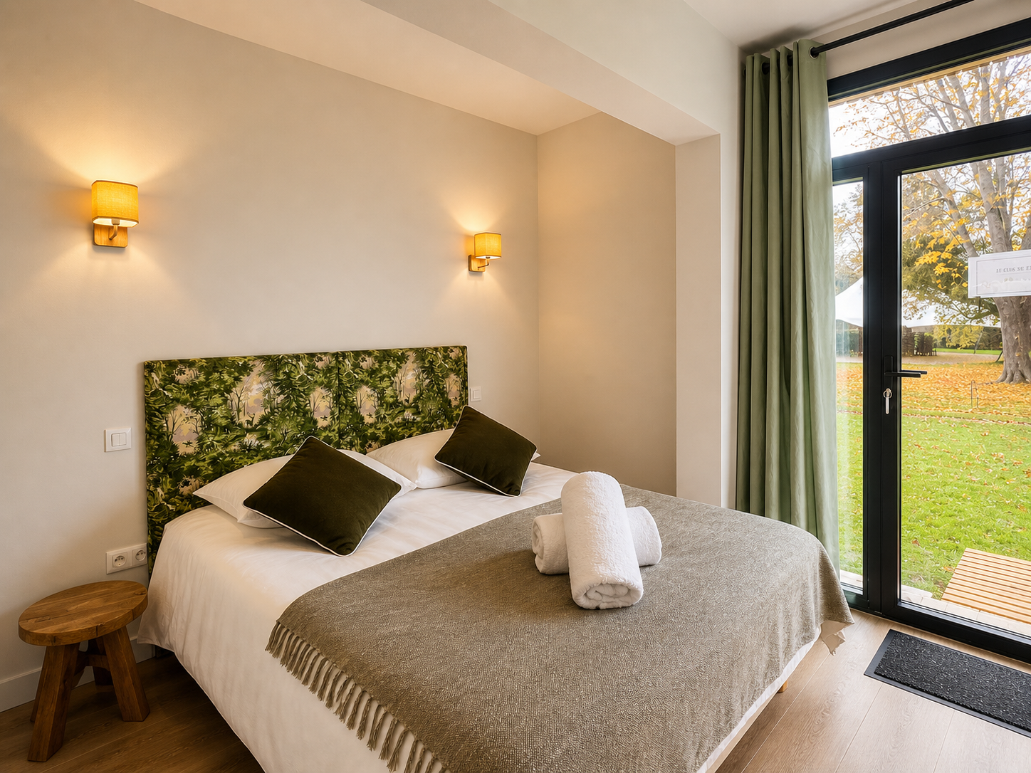Chambre de la Maison de Diane avec vue sur le parc du Domaine du Grand Morin