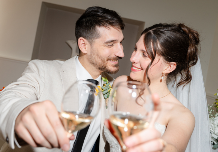 Married people exchanging their vows during a ceremony at the Domaine du Grand Morin.