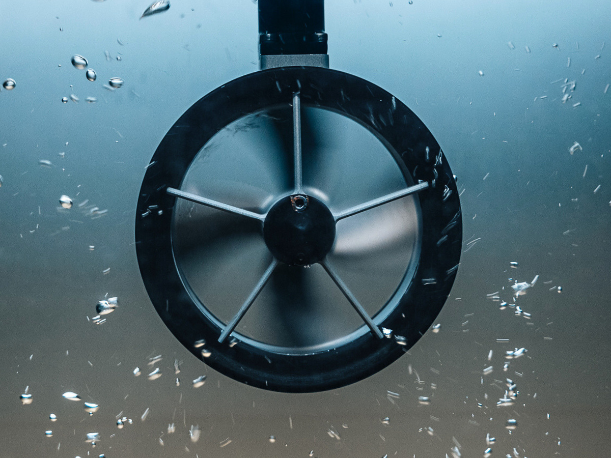 A rim-driven marine thruster, utilising thin-rimmed slotless motor technology.
