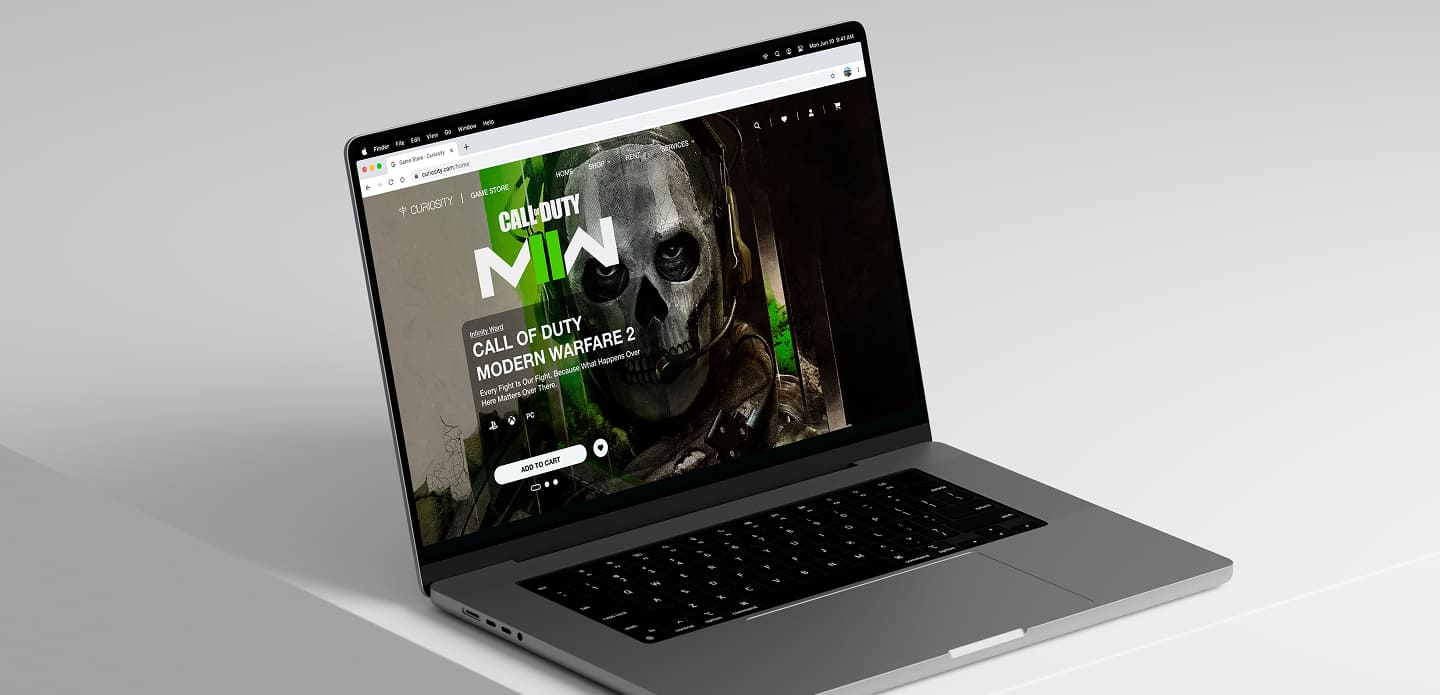 Laptop mockup with website example on the screen