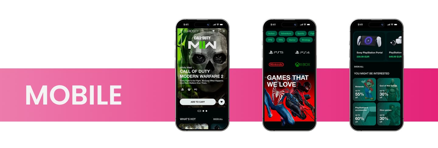 Three pictures of  iPhone with mobile version of website on the screen