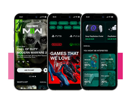 Three pictures of  iPhone with mobile version of website on the screen