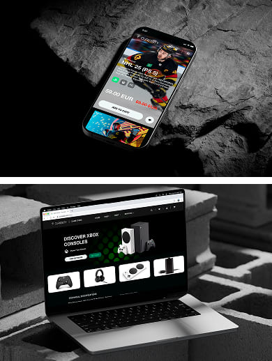 Few mockup images with website on the screen