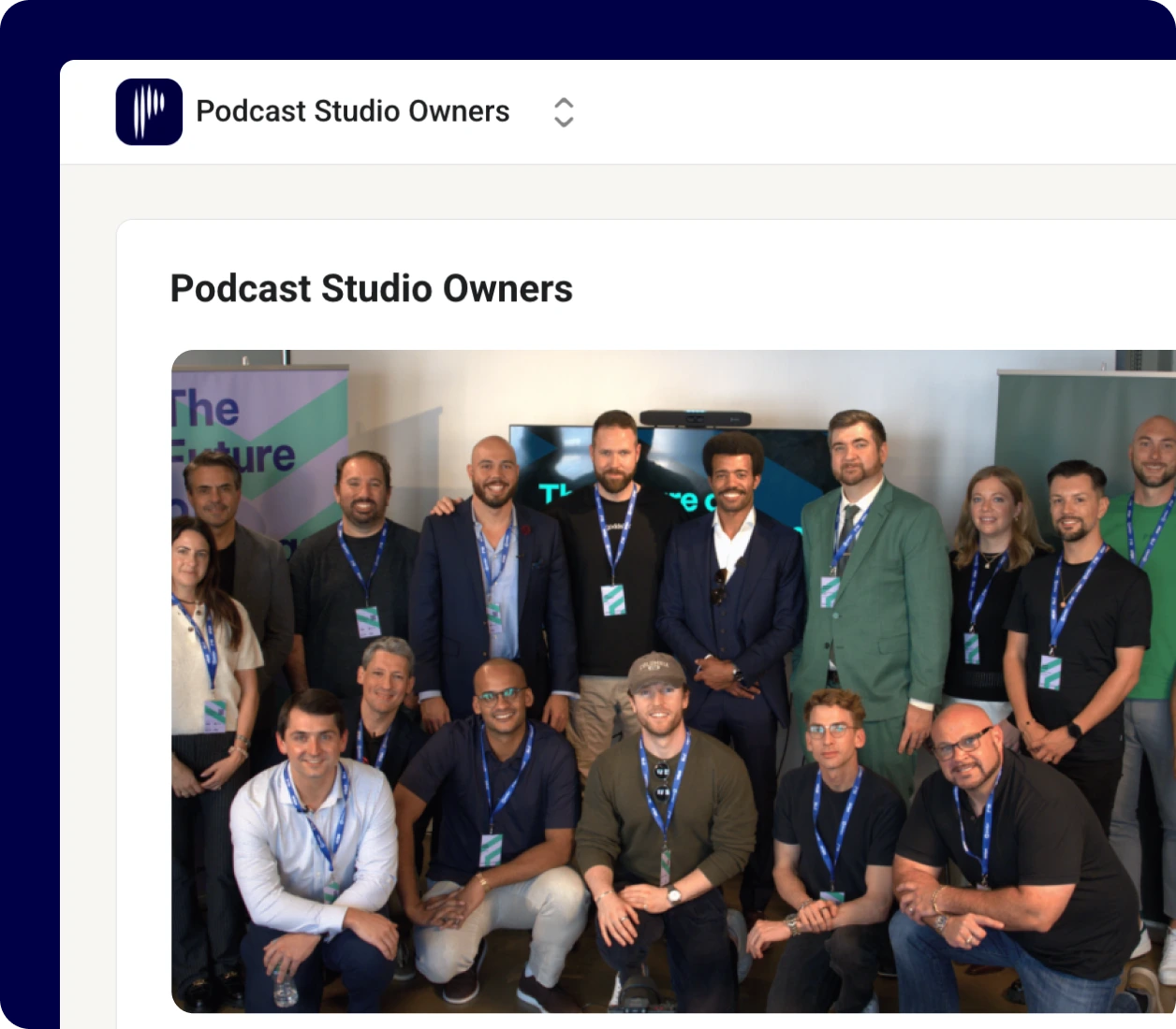 User interface showing session details with uploaded podcast files including video and audio thumbnails featuring people speaking into microphones.