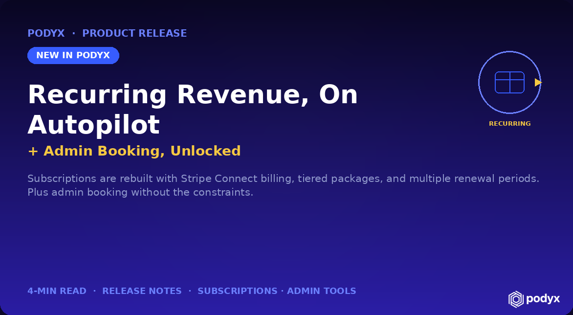 Subscriptions Are Rebuilt in Podyx, and Admins Get Booking Without Constraints