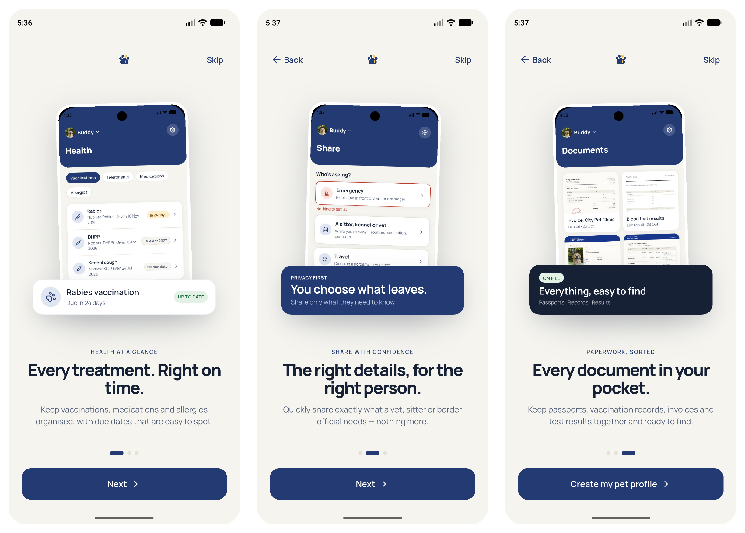 PetInfo onboarding screens