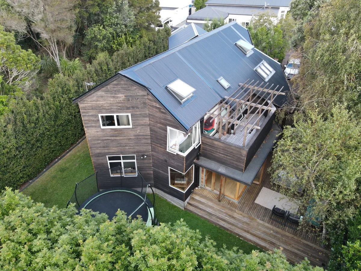 Skylights and rear deck on a reroofed Herne Bay home