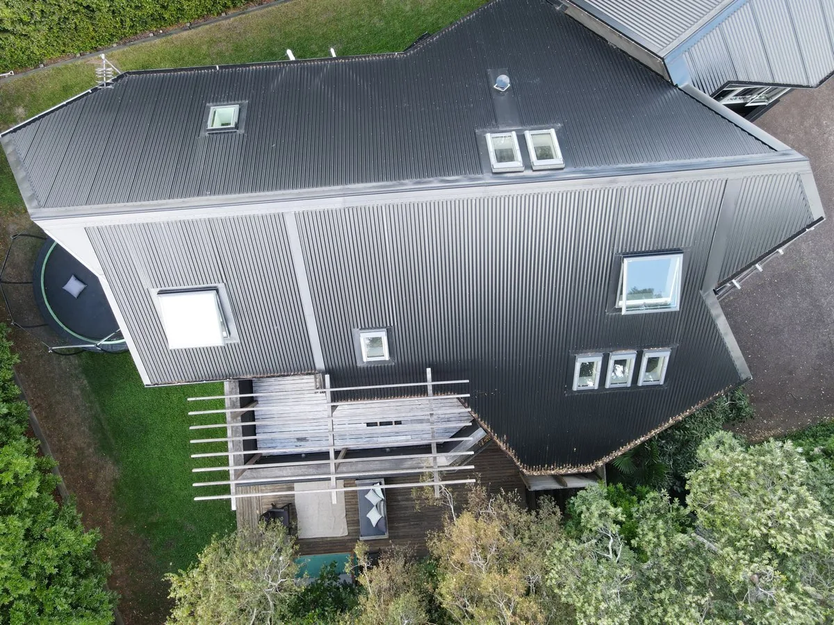 Overhead view of skylights on a corrugate roof in Herne Bay