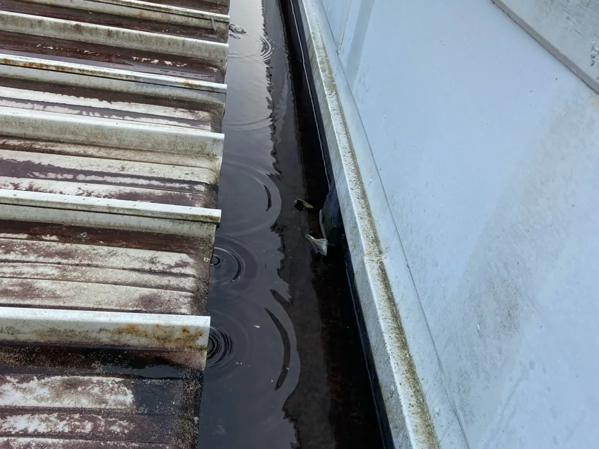 Water ponding in the old internal gutter in Glenfield