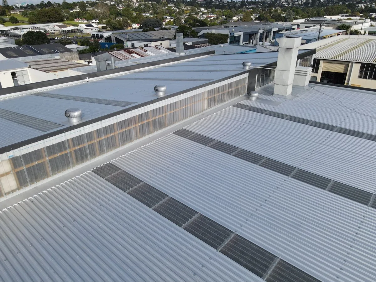 Translucent clerestory sheeting and roof ventilators on the Glenfield reroof