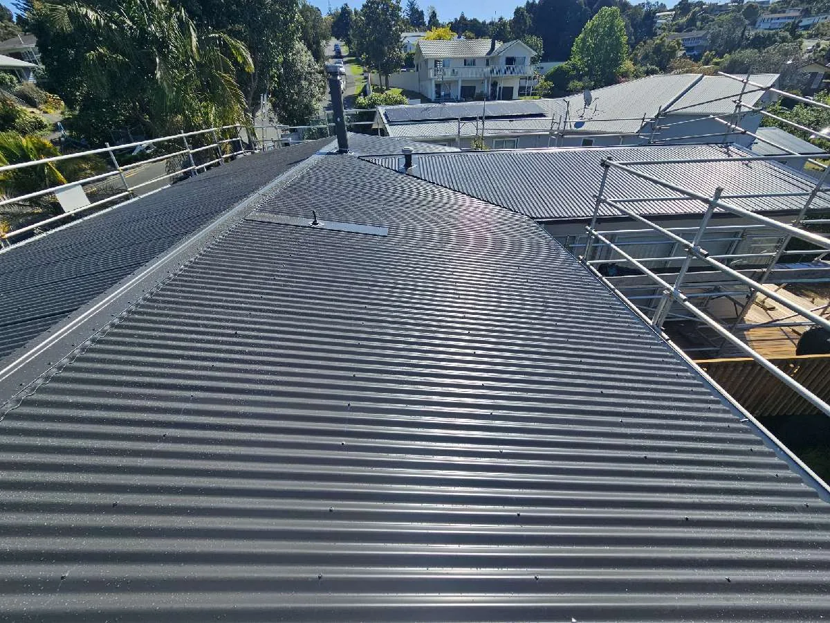 Ridge and flue on the new corrugate roof in Hillcrest
