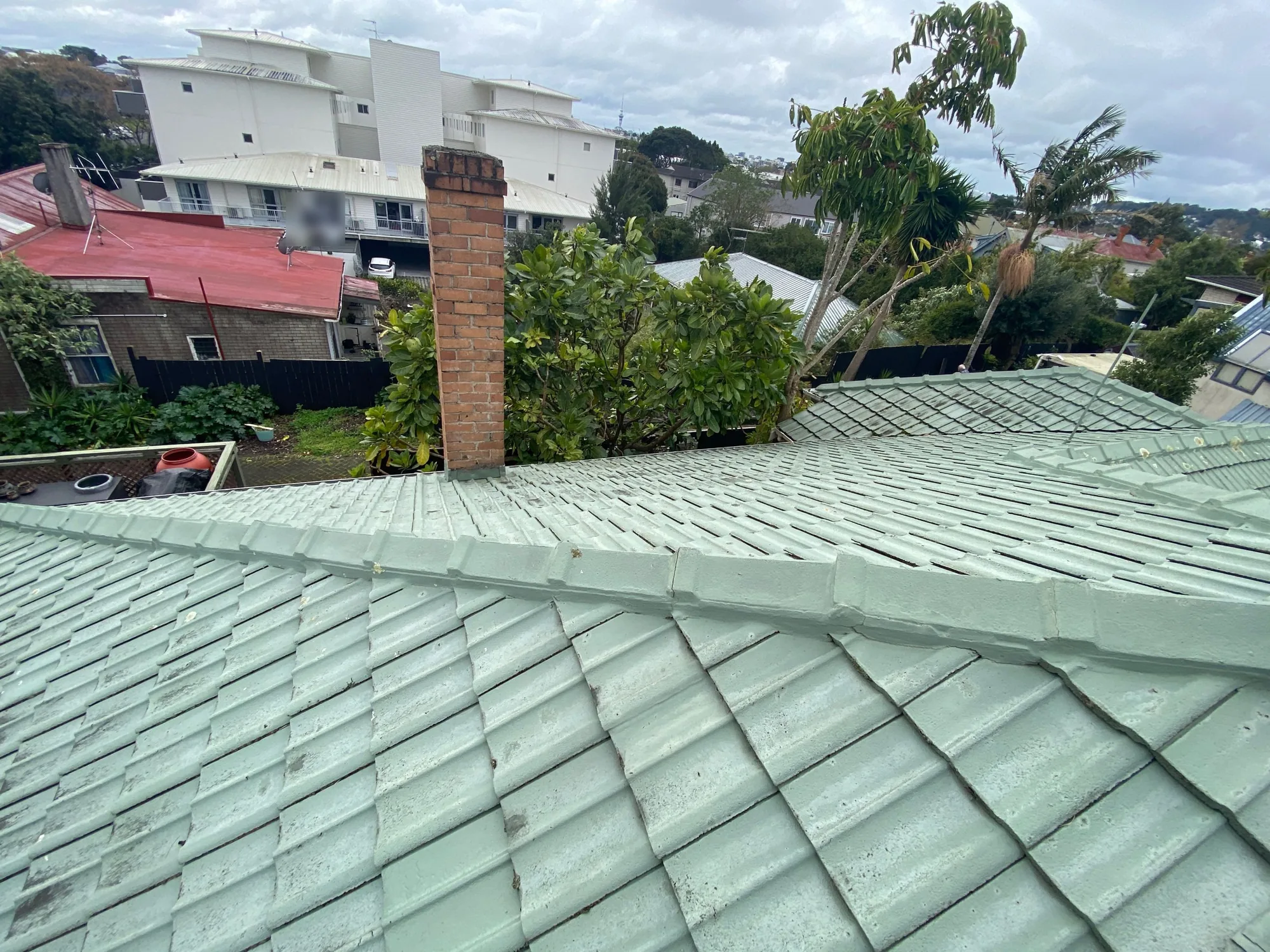 Concrete tiles, ridge and chimney on the original Morningside roof