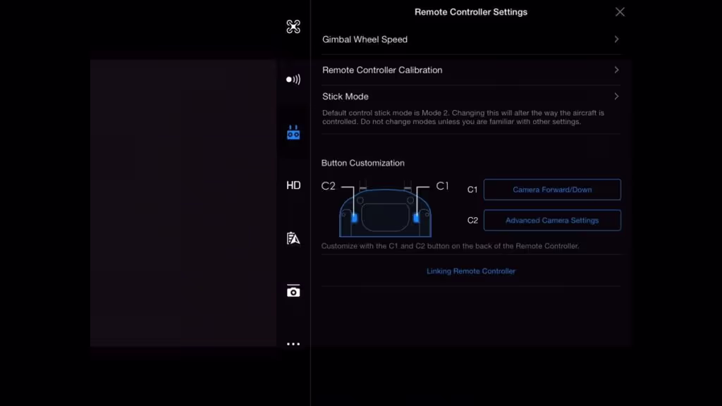 Schaubild 11: Remote Controller Settings in der DJI Go App.