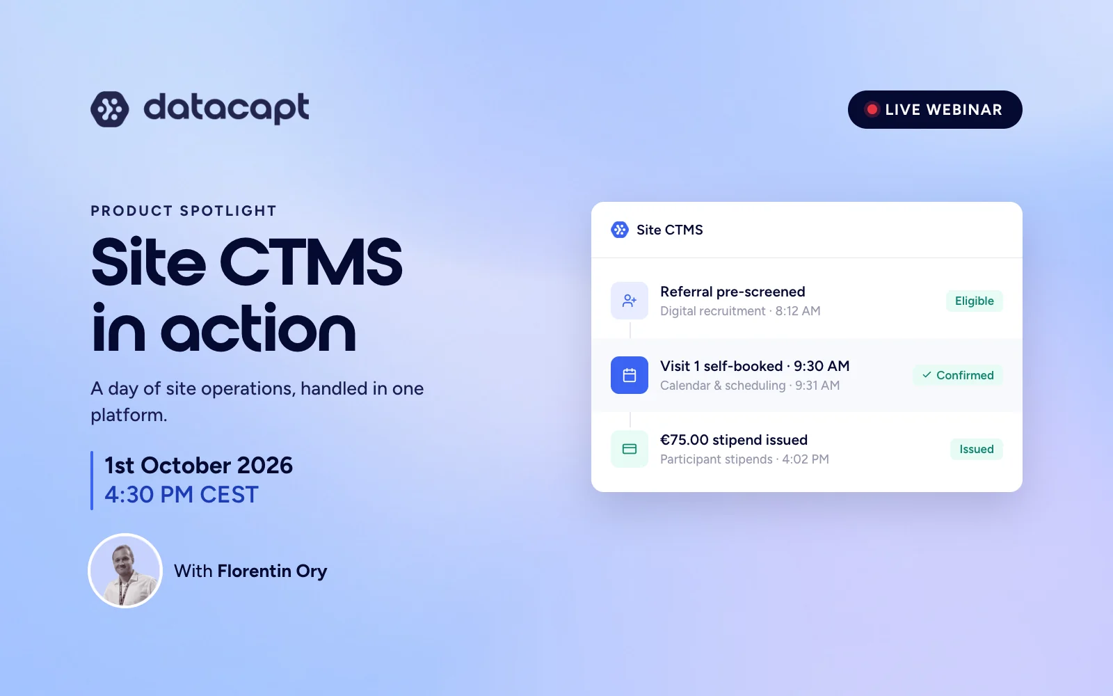 Product Spotlight webinar: Datacapt Site CTMS in action, October 1, 2026