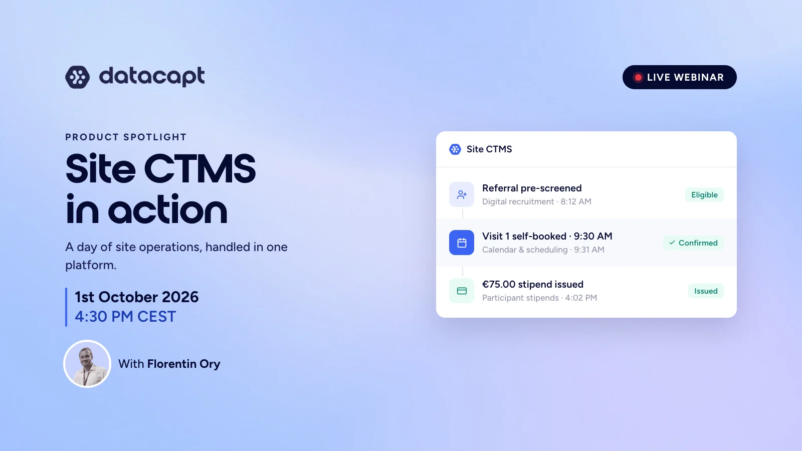 Product Spotlight webinar: Datacapt Site CTMS in action, October 1, 2026