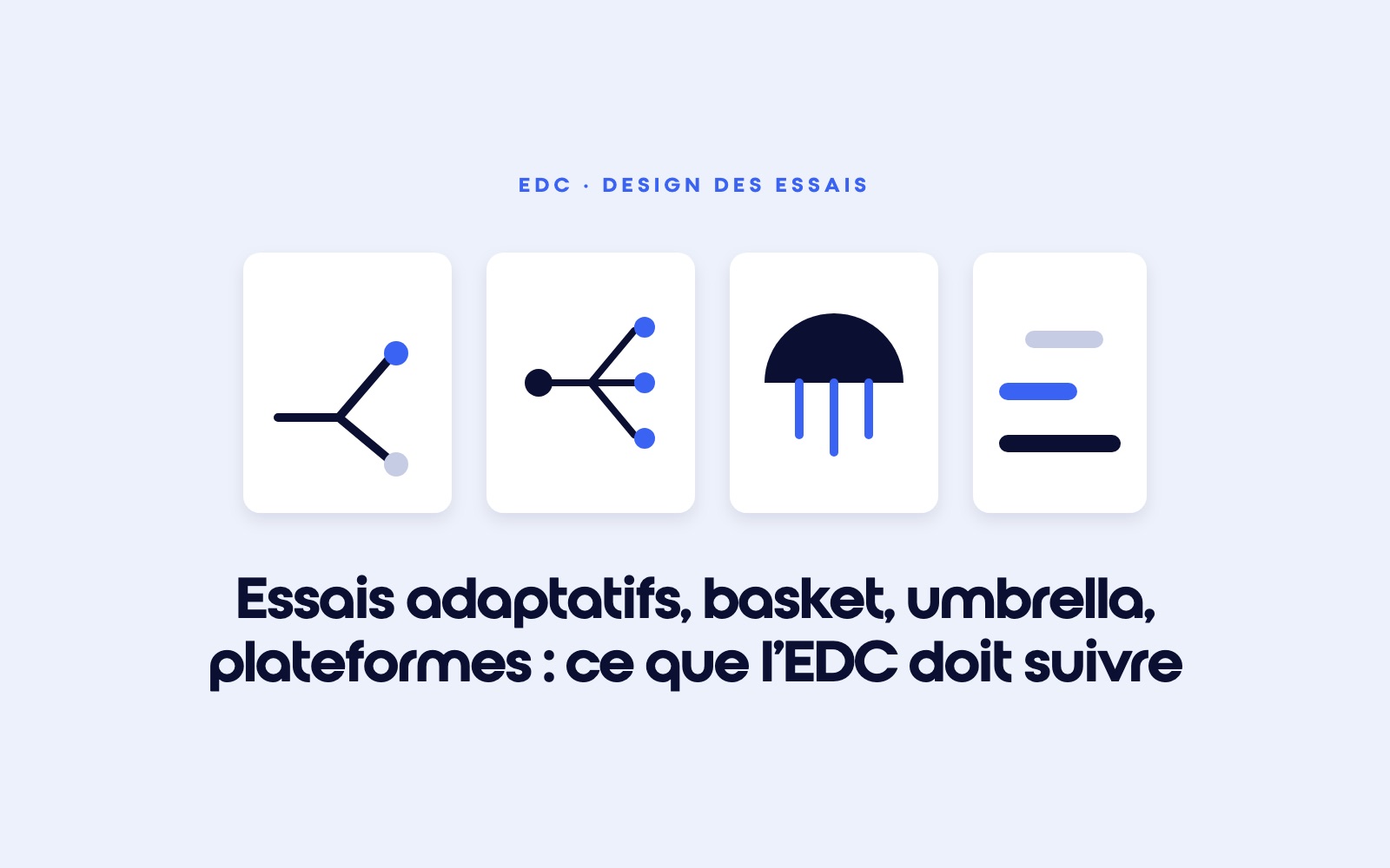 Quatre icônes représentant les designs adaptatif, basket, umbrella et plateforme, sous le titre « Ce que l'EDC doit suivre »
