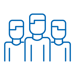 Outline icon of three people standing side by side representing a group or team.