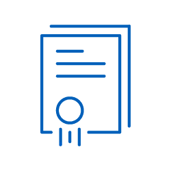 Icon of two stacked certificates with a ribbon seal on the front certificate.