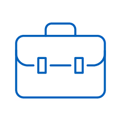 Icon of a briefcase with two clasps and a handle on top.