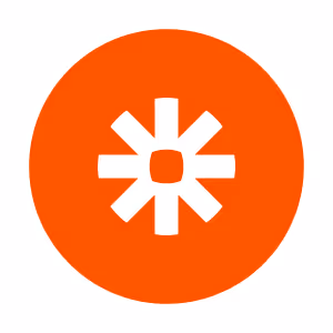 White Zapier logo with an asterisk shape inside an orange circle.