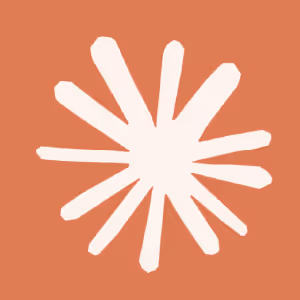 White abstract starburst shape with uneven rays on a terracotta background.