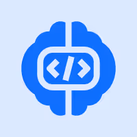 Blue brain icon with a white coding symbol inside representing AI programming.