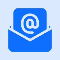 Blue envelope icon with an at symbol inside, representing email.