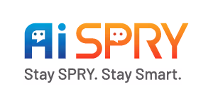Logo with gradient letters spelling AiSPRY and slogan Stay Sharp. Stay Smart.