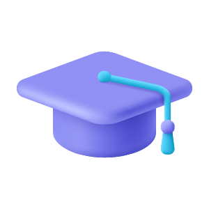 3D illustration of a purple graduation cap with a blue tassel.