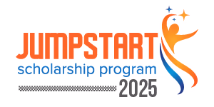 Logo of JumpStart scholarship program with stylized figure and text '2025'.