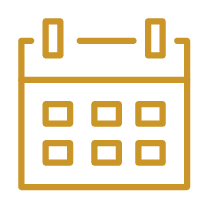Icon of a calendar with two rings on top and six rectangular date blocks inside.
