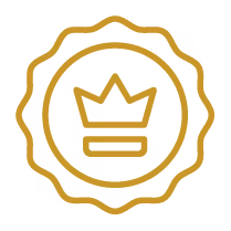 Gold outline of a badge with a crown icon in the center.