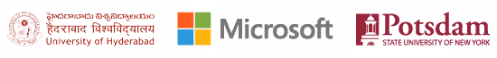 Logos of University of Hyderabad, Microsoft, and Potsdam State University of New York side by side.