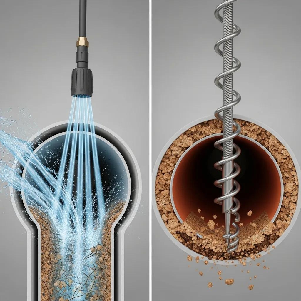 Comparison of hydro jetting and drain snaking methods for drain cleaning