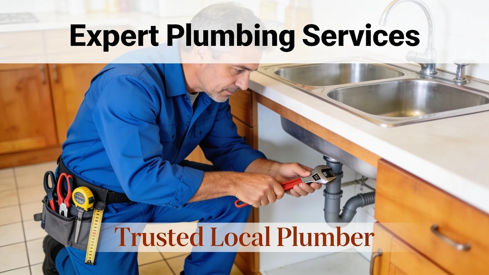 Plumber working on home plumbing system, illustrating hands-on expertise in addressing plumbing noises