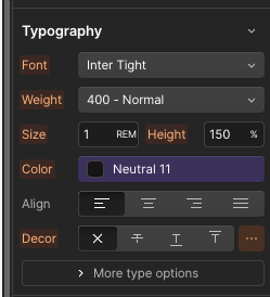 Typography configuration panel
