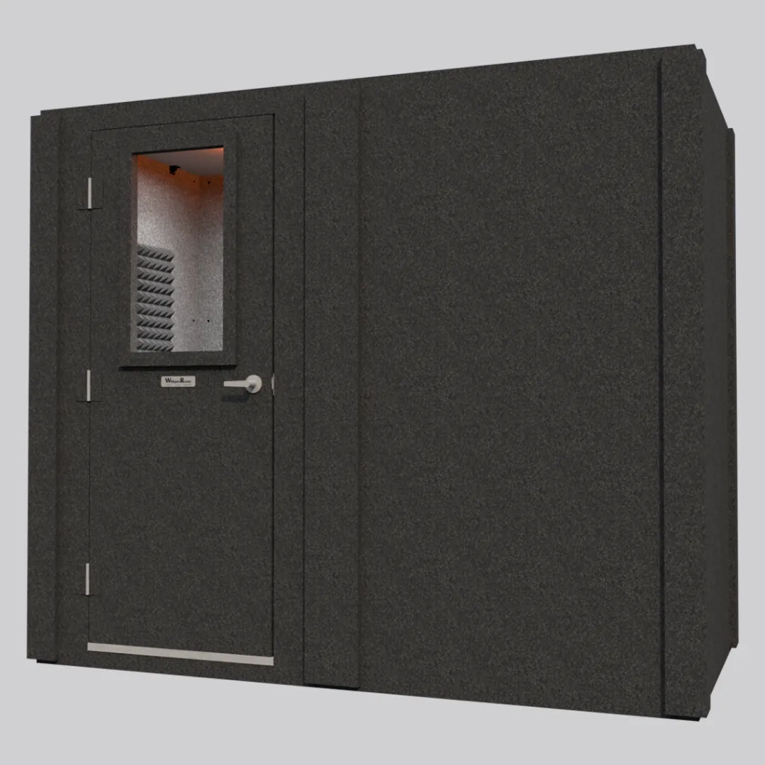 The MDL 4896 S Single-Wall WhisperRoom sound booth, shown from an angled front right perspective with the door closed.