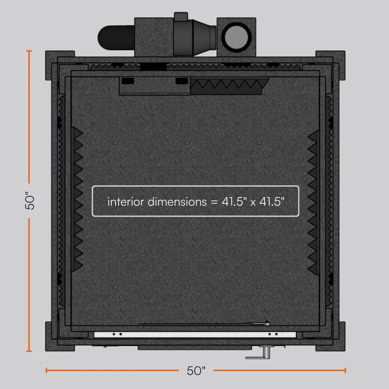 Top-down sectional view of the MDL 4848 E Double-Wall WhisperRoom sound booth, showcasing both the exterior and interior dimensions.