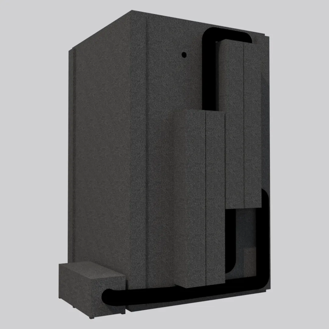 The Voice Over Basic Package Single-Wall WhisperRoom vocal booth, shown from the rear to highlight the built-in ventilation system.