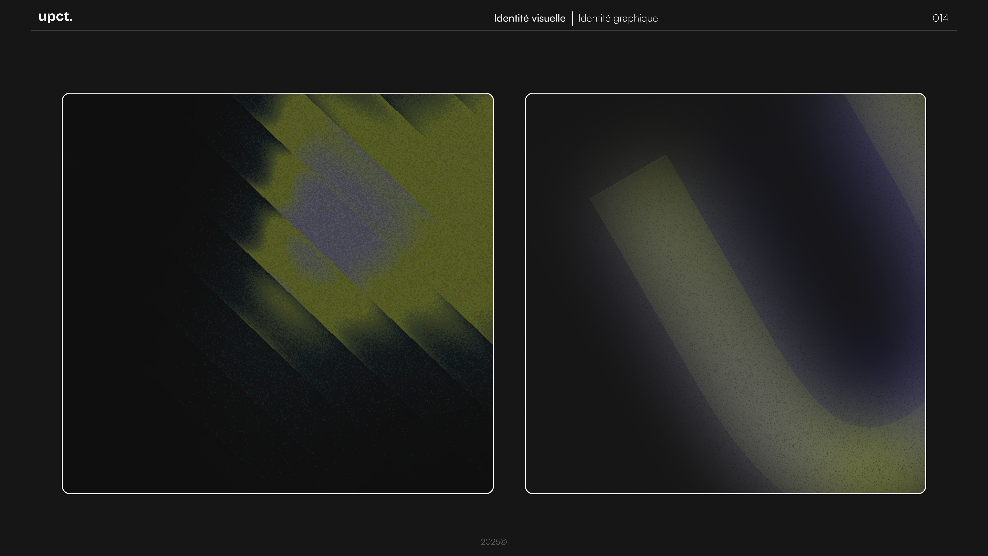 Présentation de l’identité graphique de la marque Upct. avec deux visuels abstraits mêlant noir et vert Lime.