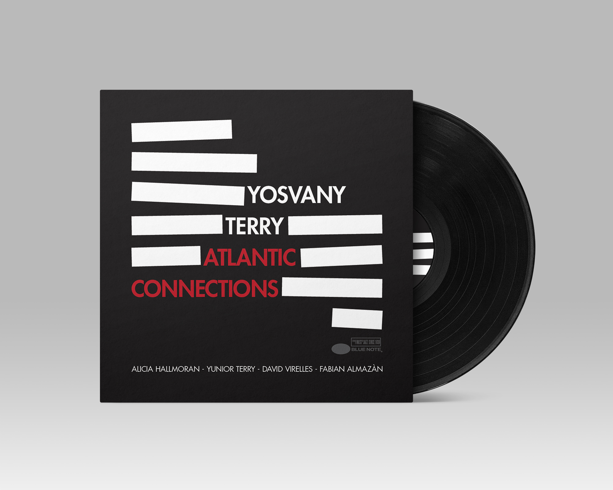 résentation du vinyle Atlantic Connections dans sa pochette finale. Le disque noir est partiellement sorti, révélant le design de la couverture.
