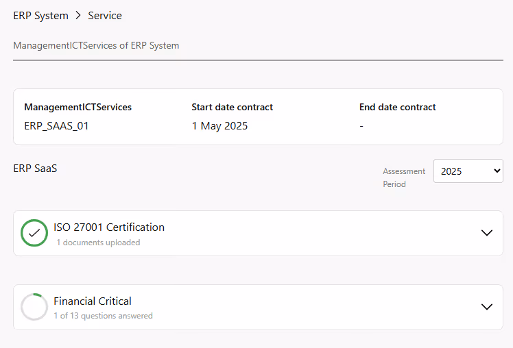 A printscreen of the app showing a service with requirements attached