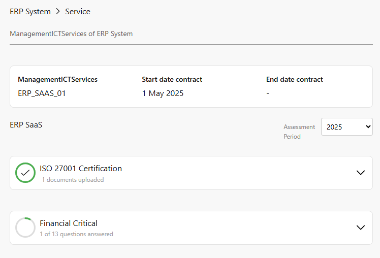 A printscreen of the app showing a service with requirements attached