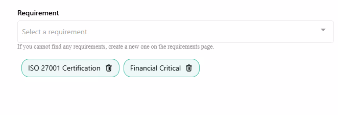 A printscreen of the app showing how two custom requirements are linked