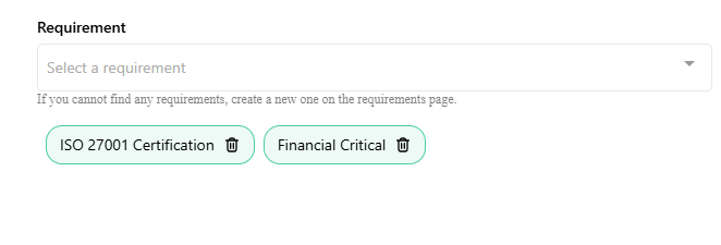 A printscreen of the app showing how two custom requirements are linked
