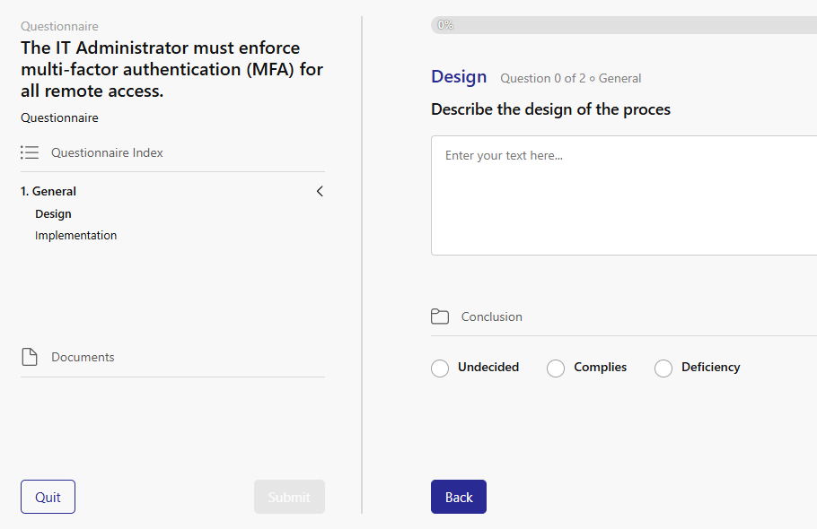 Printscreens showing how controls are assessed
