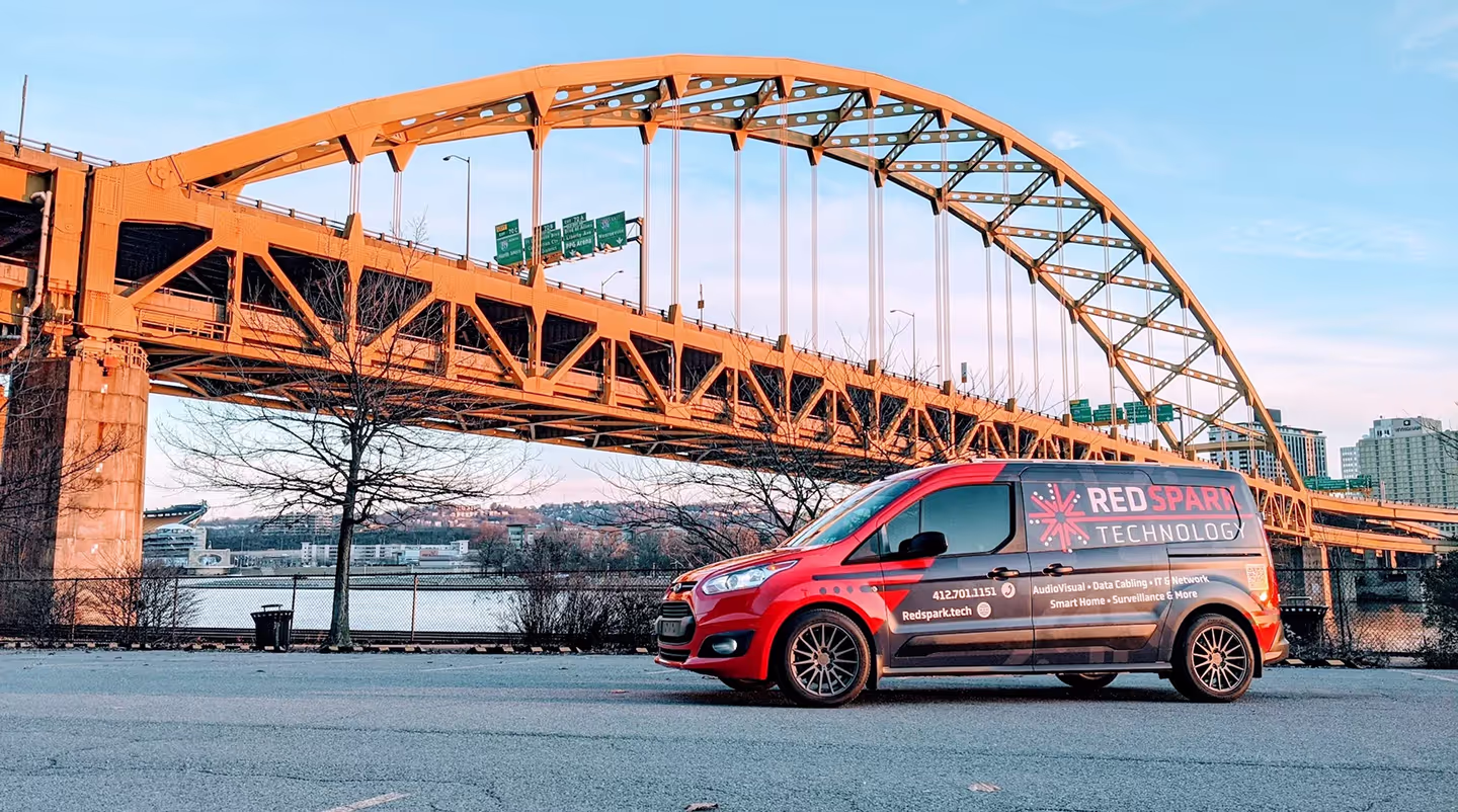 Red Spark Technology service van on-site during a professional security camera and network installation in Pittsburgh