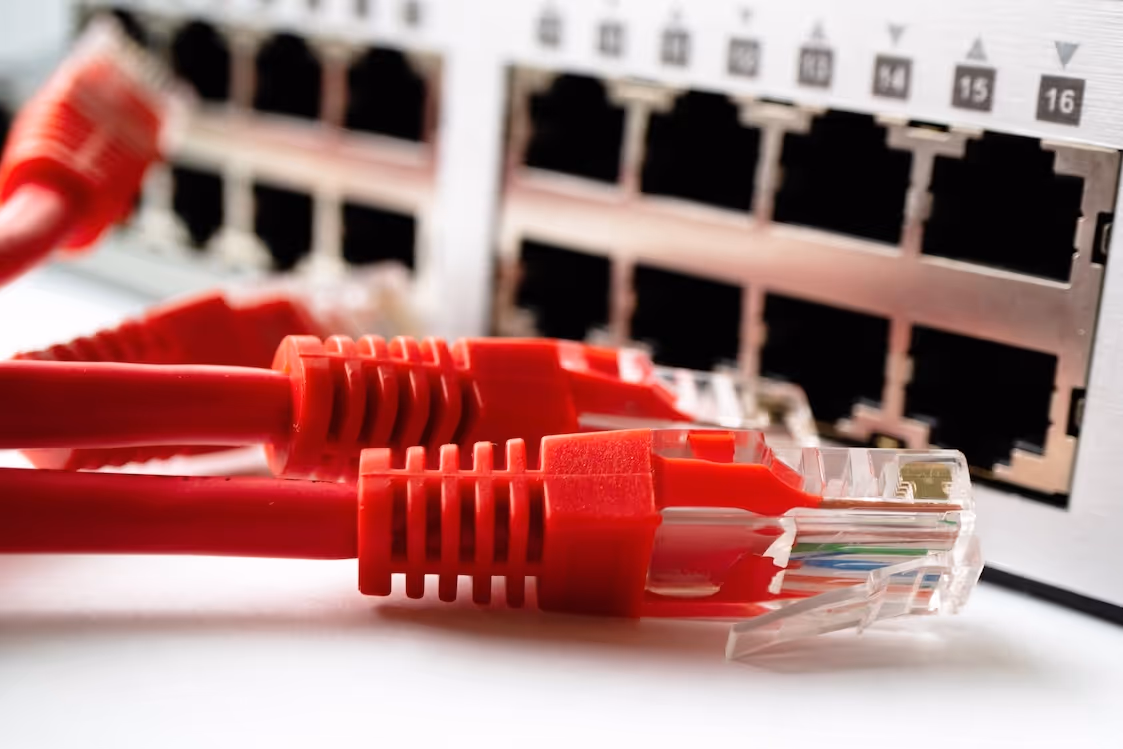 Cleanly installed structured cabling and Cat6 data wiring for a professional network installation in Pittsburgh