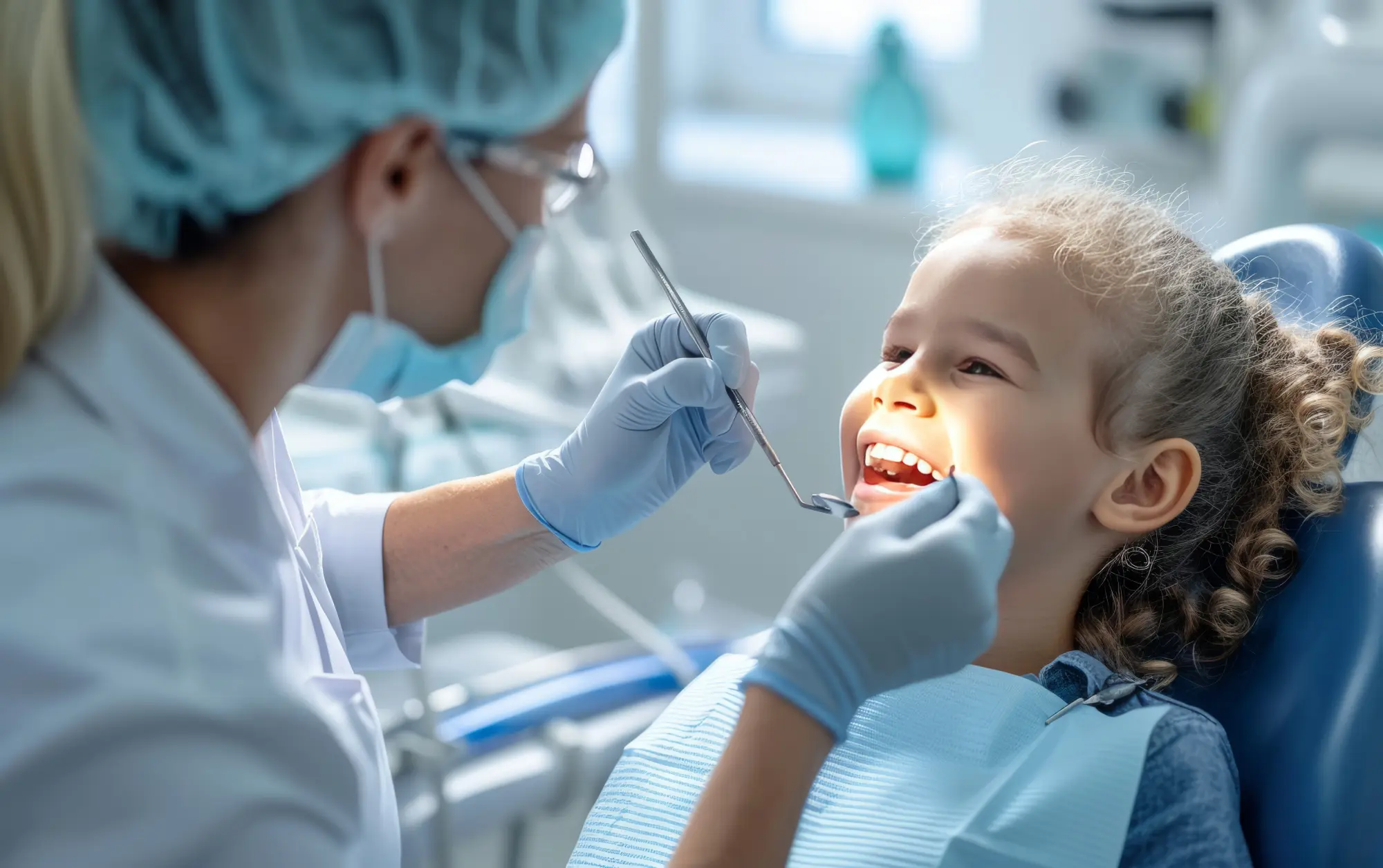 Dental sealant being applied to protect a child's molars