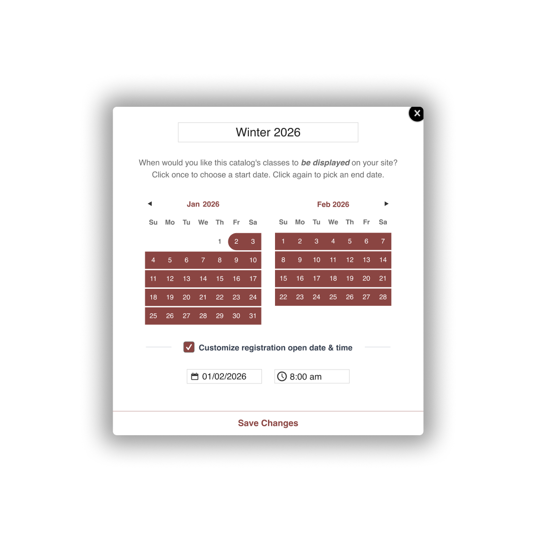 A screenshot showing how to set up Registration Launch Control in CourseStorm 